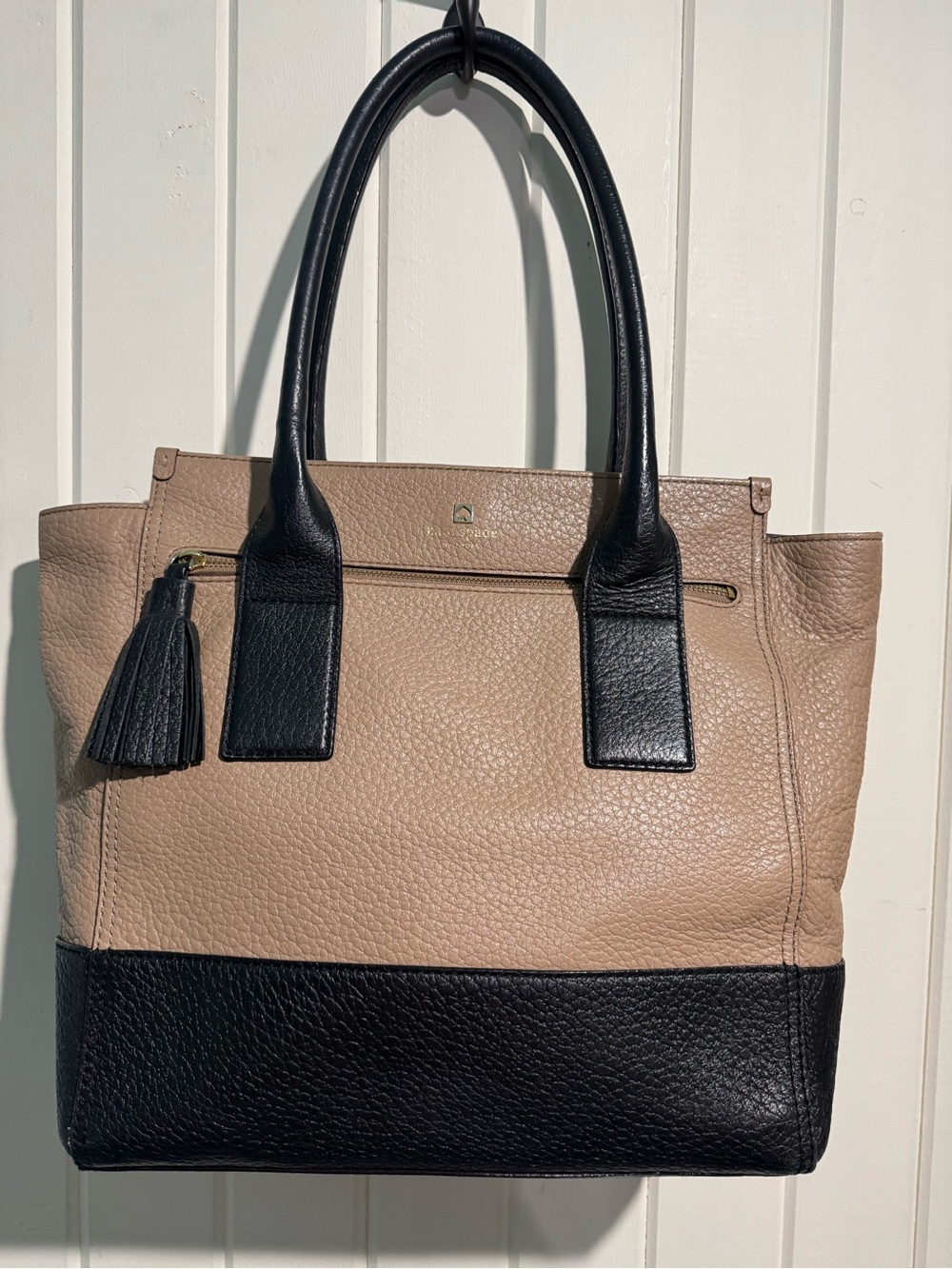 kate spade Beige and Black Two-Tone Leather Satchel